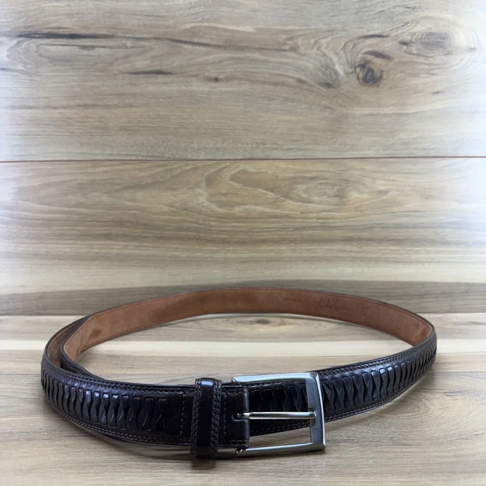 Cole Haan Mens Belt Size 46/115 Dark Brown Leather Weave Country Business Casual